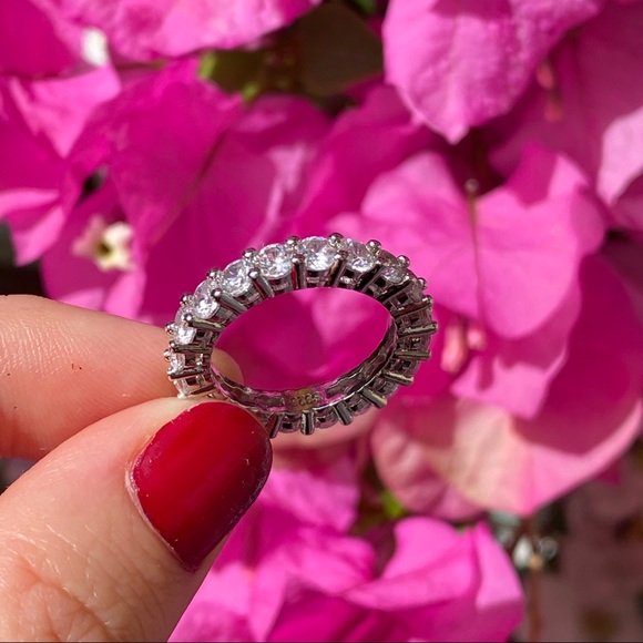 14k gold over 925 diamond eternity wedding band - Picture 14 of 16